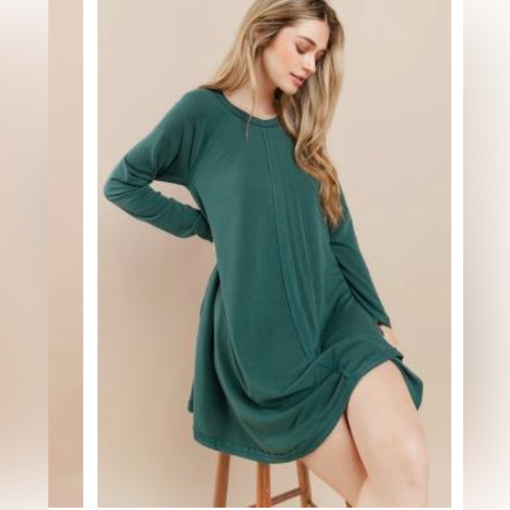 26 Solid Ribbed Round Neck Long Sleeve Dress